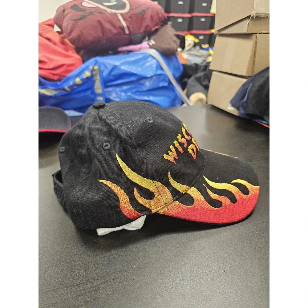 Wisconsin Dells Hat Cap Strap Back Black Flame‎ Embroidered Hats One Size Mens